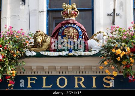 The Floris perfume shop at 89 Jermyn Street in London, England. Floris was established in 1730 and remains a family-run business. Stock Photo