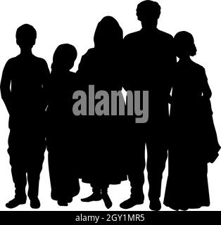 Family silhouettes father mother and children. Indian culture and religion. Illustration symbol icon Stock Vector