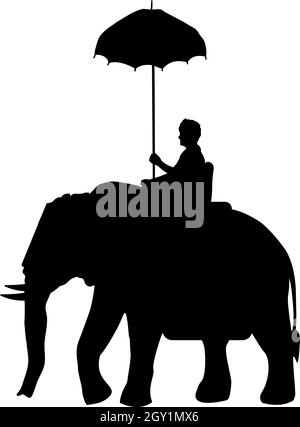 Silhouette elephant with rider. Elephant festival. Pooram festival. Illustration symbol icon Stock Vector