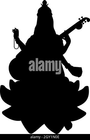 Silhouette goddess Vasant Panchami Saraswati Puja. Happy Vasant Panchami. Indian festival. Illustration symbol icon Stock Vector