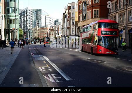 A busy London street outside London Liverpool Street station. Stock Photo