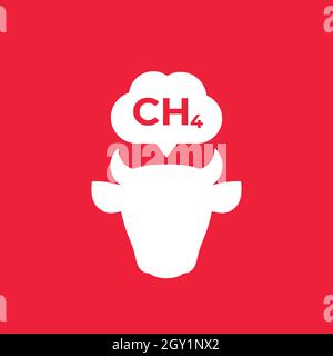 methane emissions from cattle, icon with a cow Stock Vector