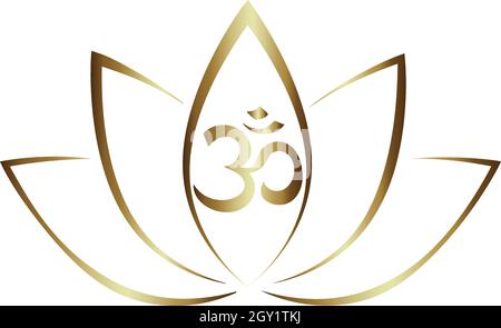 gold colored lotus flower and Om symbol, vector illustration Stock Vector