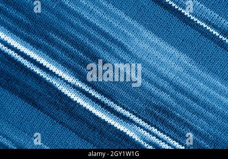 Gradient Indigo Blue Striped Alpaca Knitted Wool Fabric in Diagonal Patterns Stock Photo