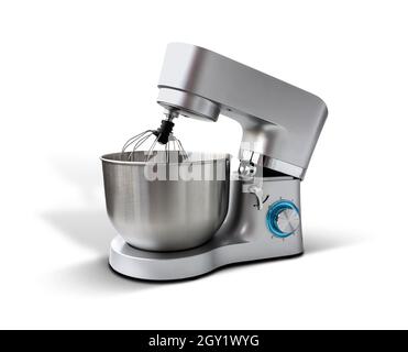 White kitchen machine and stand mixer on a wooden table in a bright design  apartment Stock Photo - Alamy