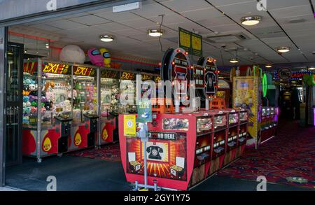 Colourful amusement arcade interior. Stock Photo
