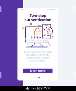 authentication in two steps banner with line icon Stock Vector