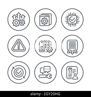 development, hardware and protocols line icons set Stock Vector
