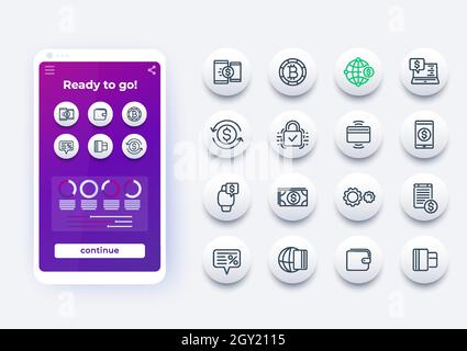 Payment methods, online money transfer line icons Stock Vector
