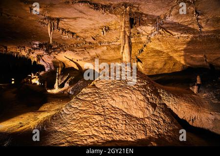 Cave formations in Kentucky yellow light Stock Photo