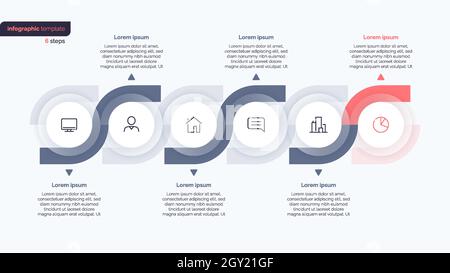 Six step business infographic design template. Vector illustration Stock Vector