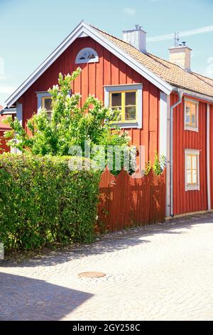 Blue countryside house in Vadstena - Sweden Stock Photo