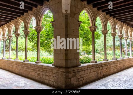 Barcelona, Spain - September 24, 2021: The cloister of the Monastery of Pedralbes. Is a Gothic monastery in Barcelona, Catalonia, Spain Stock Photo