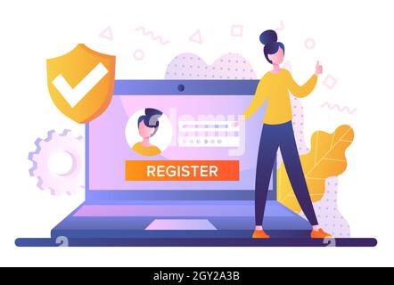 Woman register online concept Stock Vector