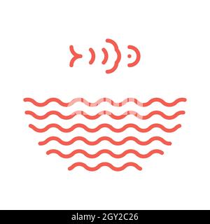 Fish jumping from water waves logo. Poke bowl logotype Stock Vector