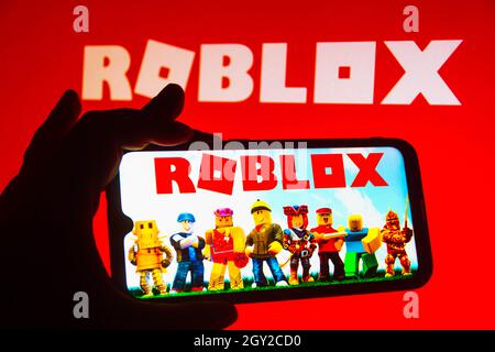 Brazil. 06th Oct, 2021. In this photo illustration the Roblox logo seen displayed on a smartphone. (Photo by Rafael Henrique/SOPA Images/Sipa USA) Credit: Sipa USA/Alamy Live News Stock Photo