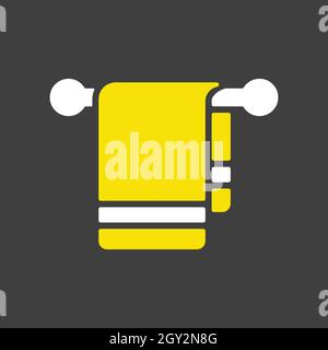 Towel in hook vector glyph icon on dark background. Hotel sign. Graph symbol for travel and tourism web site and apps design, logo, app, UI Stock Vector