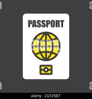 Passport vector glyph icon on dark background, identification symbol. Graph symbol for travel and tourism web site and apps design, logo, app, UI Stock Vector