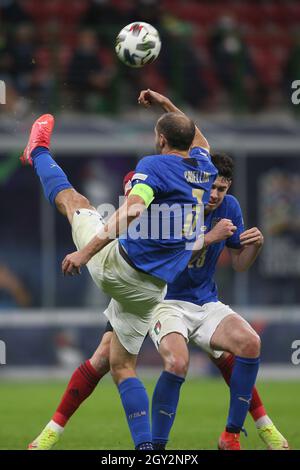 Milan, Italy. 06th Oct, 2021. Milan, Italy - 06.10.2021: GIORGIO CHIELLINI (ITALY) in action during the Finals Uefa Nations League football match Italy vs Spain at San Siro Stadium in Milan on october 06th 2021. Credit: Independent Photo Agency/Alamy Live News Stock Photo