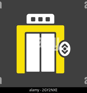 Elevator, lift flat vector glyph icon on dark background. Graph symbol for travel and tourism web site and apps design, logo, app, UI Stock Vector
