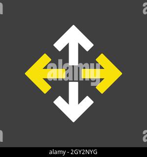 Four arrows pointing from the center vector glyph icon on dark background. Navigation sign. Graph symbol for travel and tourism web site and apps, UI Stock Vector