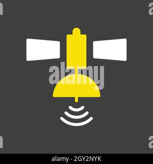 Satellite vector glyph icon on dark background. Navigation sign. Graph symbol for travel and tourism web site and apps design, logo, app, UI Stock Vector