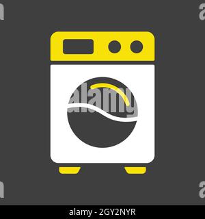 Washing machine flat vector glyph icon on dark background. Graph symbol for household electric web site and apps design, logo, app, UI Stock Vector