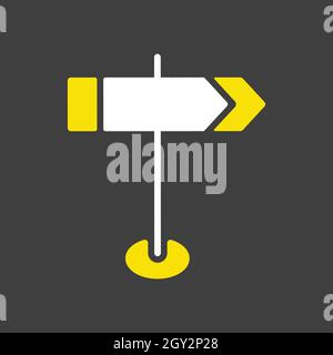 Signpost vector glyph icon on dark background. Navigation sign. Graph symbol for travel and tourism web site and apps design, logo, app, UI Stock Vector