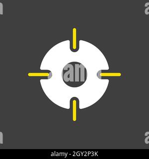 Crosshairs target destination vector glyph icon on dark background. Navigation sign. Graph symbol for travel and tourism web site and apps design, app Stock Vector
