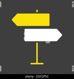 Signpost vector glyph icon on dark background. Navigation sign. Graph symbol for travel and tourism web site and apps design, logo, app, UI Stock Vector