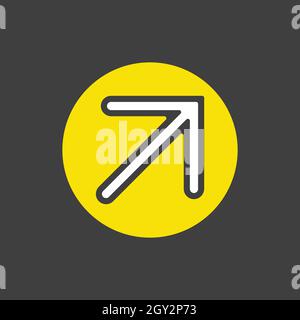 Arrow right top vector glyph icon on dark background. Navigation sign. Graph symbol for travel and tourism web site and apps design, logo, app, UI Stock Vector