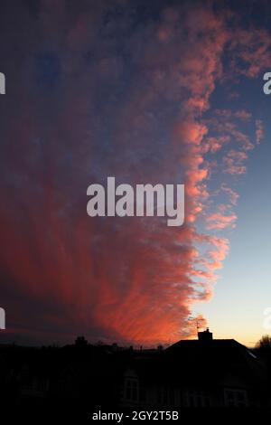 Fire sky, sunset clouds looking like a fire. Stock Photo