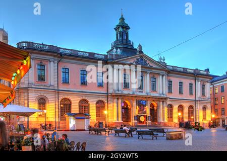 Nobel Prize Museum is located in Stortorget (Grand Square) in Gamla Stan (Old Town) of Stockholm, Sweden. The building, previously the Stock Exchange Stock Photo