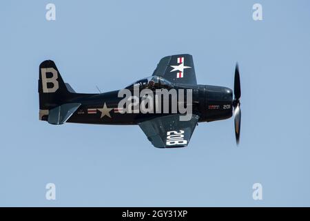 US Navy Grumman F8F Bearcat Vintage WW2 Fighter at Flying Legends Duxford Airshow Stock Photo