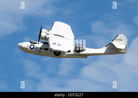 US Navy Consolidated PBY Catalina Vintage Flying Boat at Flying Legends Duxford Airshow Stock Photo