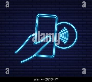 Contactless wireless pay sign logo. NFC technology. Near field communication. Nfc neon sign. Vector stock illustration.  Stock Vector