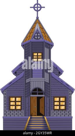 Haunted church building isolated on white background Stock Vector