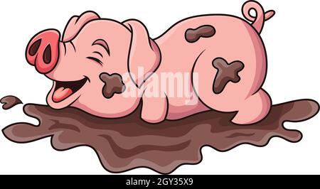 Cartoon funny pig in the mud Stock Vector