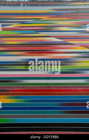 Abstract rainbow colored facade background Stock Photo