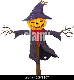 Cartoon scary halloween pumpkin scarecrow Stock Vector