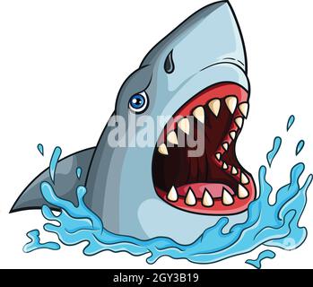 Cartoon shark with open jaws Stock Vector