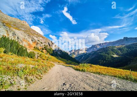 Scenic view of a high mountain valley along the Transfagarasan highway ...