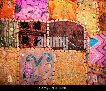 close up of indian sari very ornate and colorful Stock Photo