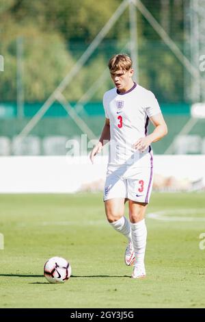 Callum Doyle of England in action during France vs England U19 friendly match at Marbella Football Center. (Final Score: France 3:1 England) Stock Photo