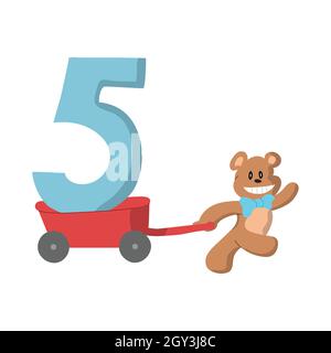 vector design of a cute bear and the number 5 vector illustration Stock Vector