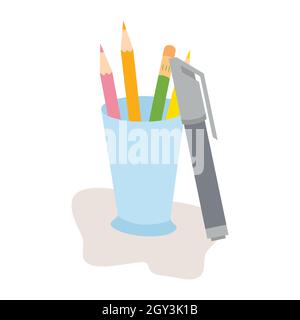 pen, pencil, and box. suitable for school children and for the office. Stock Vector