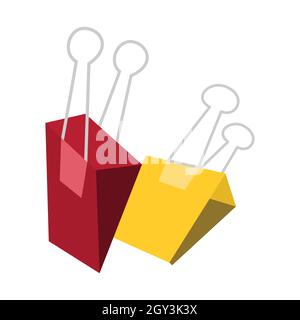 Two red and yellow paperclip clips, suitable for binder paper, A4, A5, etc. Stock Vector