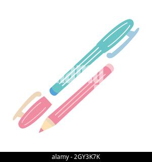 Two pens in blue and pink, soft and pastel colors. Stock Vector