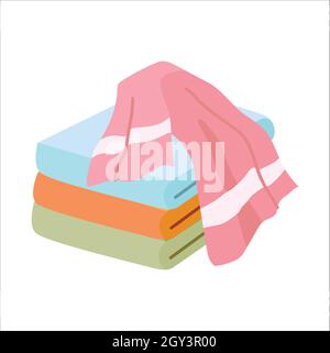 vector illustration of a pile of pink, blue, orange, and green towels Stock Vector