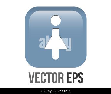 The isolated vector gradient blue woman restroom round corner square icon button with iconography woman, to indicate location of public bathrooms, toi Stock Vector